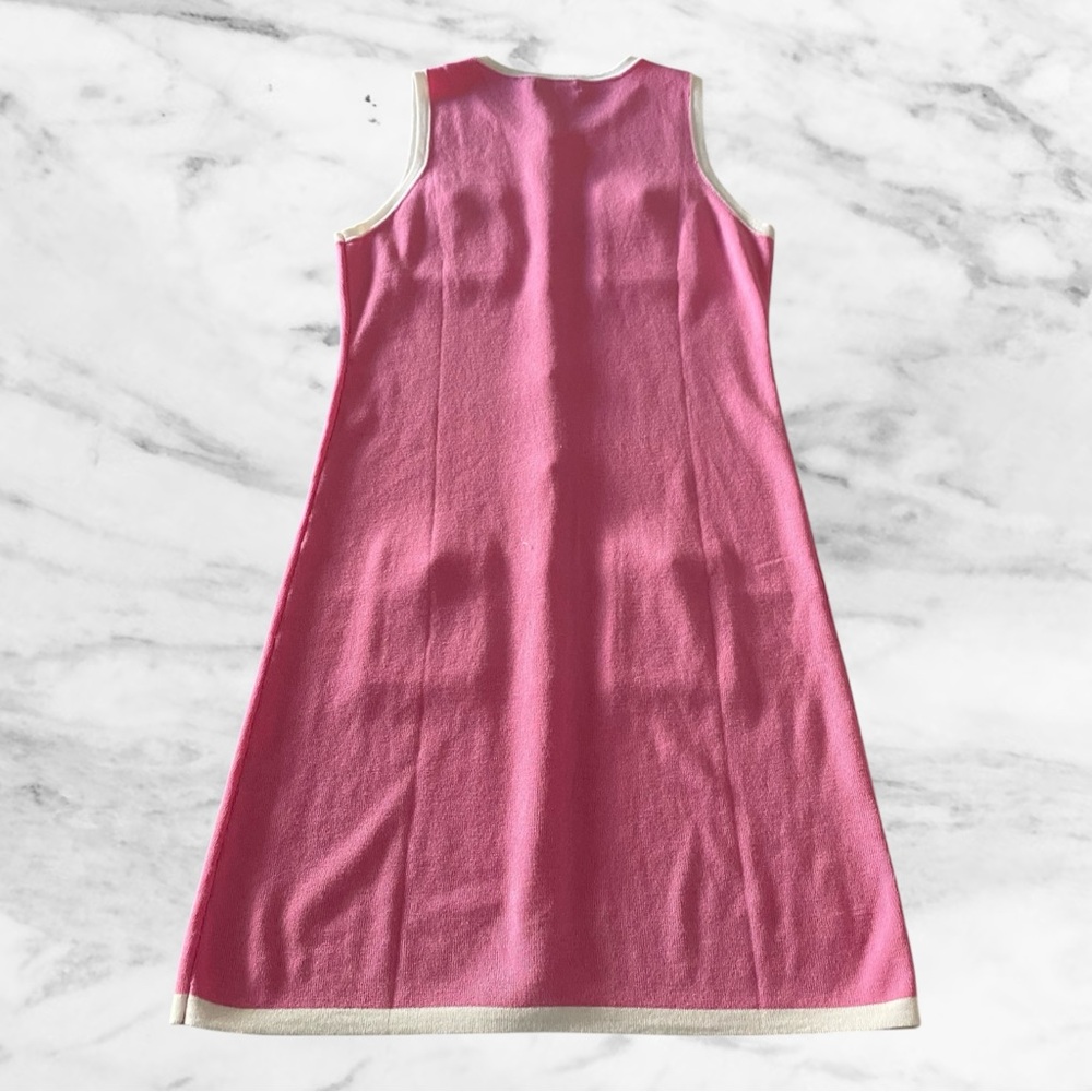 Work Dress Sleeveless Knit Dress - Pink & White Pearl Button, Size M ๐ธ๐ Brunch - Picture 6 of 8